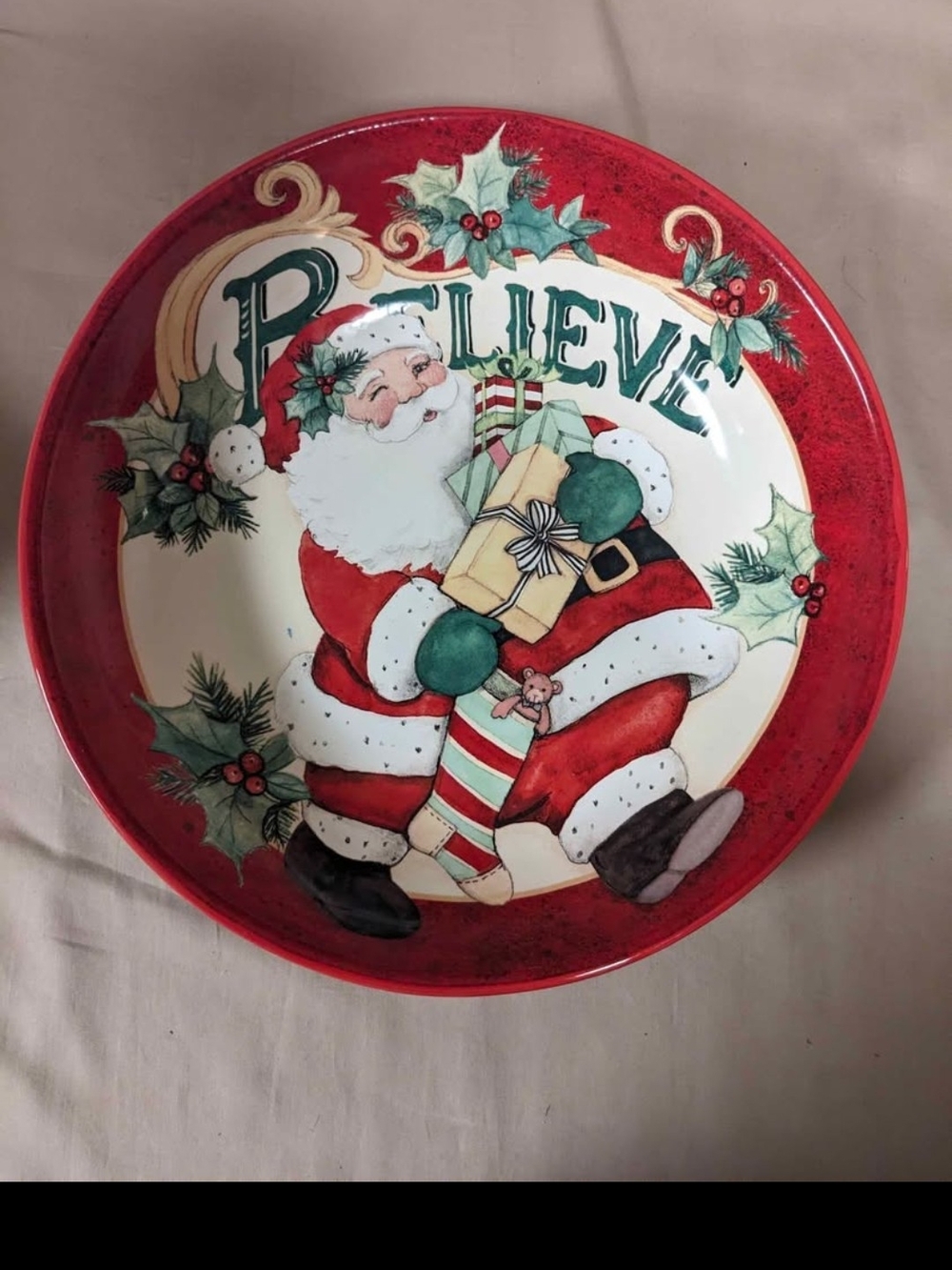 Certified International 'Believe' Santa 13" Serving/Pasta Bowl by Susan Winget